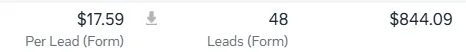 Advertising results showing 48 leads at $17.59 per lead